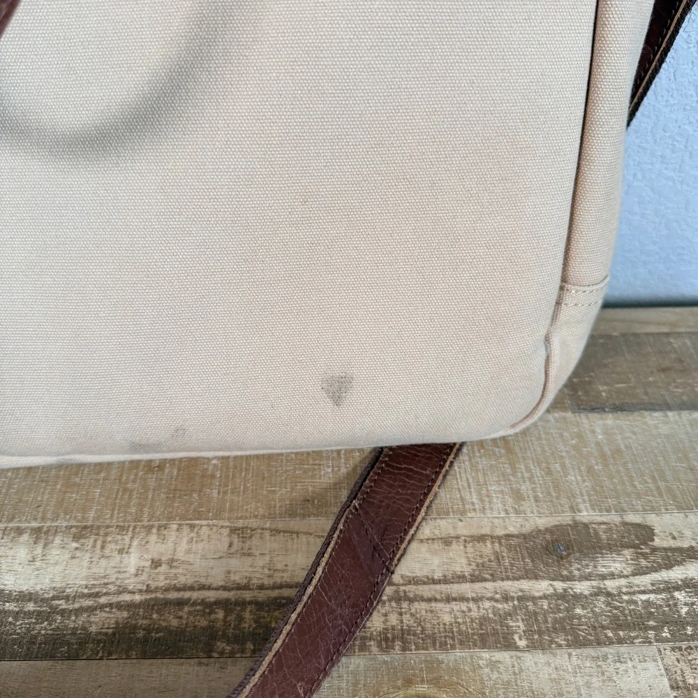 United By Blue Messenger Bag Beige Canvas Leather Laptop Briefcase